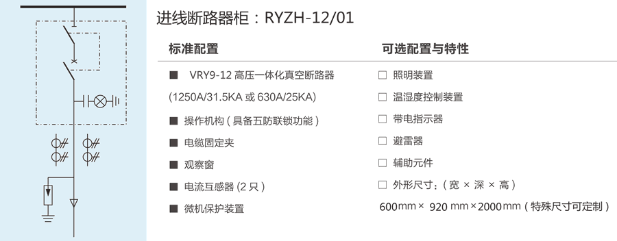 RYZH-12/01進(jìn)線(xiàn)斷路器柜典型圖