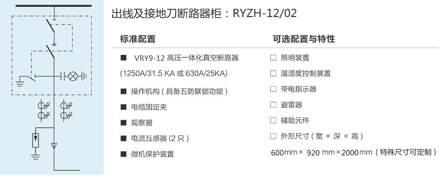 RYZH-12/02出線(xiàn)及接地刀斷路器柜典型圖